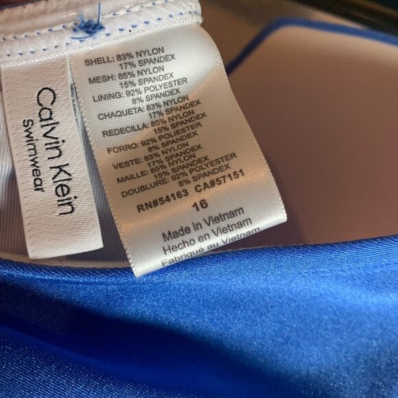 Calvin Klein Women's Shirred‎ Split Cup Bandeau Blue One Piece Swimsuit Size 16 - Picture 4 of 7